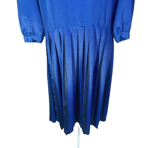 Vintage 80s BGB Petites Royal Blue Florette Pattern Secretary Dress Size 10P - Picture 3 of 7
